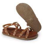 Rasteirinha Feminina Sola Baixa Tiras Trançadas Caramelo