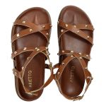 Rasteirinha Feminina Sola Baixa Tiras Trançadas Caramelo