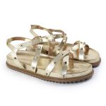 Rasteirinha Feminina Sola Baixa Tiras Trançadas Dourado