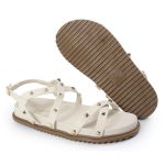 Rasteirinha Feminina Sola Baixa Tiras Trançadas Off-White