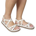 Rasteirinha Feminina Sola Baixa Tiras Trançadas Off-White