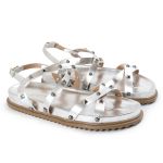 Rasteirinha Feminina Sola Baixa Tiras Trançadas Prata