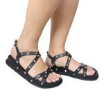 Rasteirinha Feminina Sola Baixa Tiras Trançadas Preto