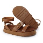 Sandália Papete Feminina Sofia Sola Alta Caramelo