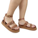 Sandália Papete Feminina Sofia Sola Alta Caramelo