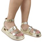 Sandália Papete Feminina Sofia Sola Alta Dourado