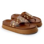 Sandália Papete Feminina de Dedo Marcela Sola Alta Caramelo