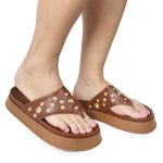 Sandália Papete Feminina de Dedo Marcela Sola Alta Caramelo