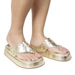 Sandália Papete Feminina de Dedo Marcela Sola Alta Dourado