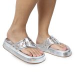 Sandália Papete Feminina de Dedo Marcela Sola Alta Prata