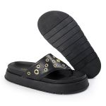 Sandália Papete Feminina de Dedo Marcela Sola Alta Preto