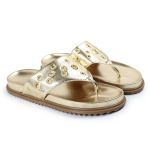 Sandália Papete Feminina de Dedo Marcela Sola Baixa Dourado