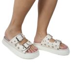 Papete Feminina Fivelas Camila Sola Alta Off-White