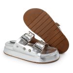 Papete Feminina Fivelas Camila Sola Alta Prata