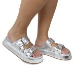 Papete Feminina Fivelas Camila Sola Alta Prata