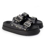 Papete Feminina Fivelas Camila Sola Alta Preto