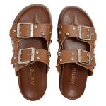 Papete Feminina Fivelas Camila Sola Baixa Caramelo