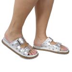 Papete Feminina Fivelas Camila Sola Baixa Prata