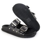 Papete Feminina Fivelas Camila Sola Baixa Preto