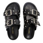 Papete Feminina Fivelas Camila Sola Baixa Preto