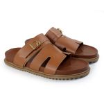 Papete Feminina Elisa Fivela Detalhe em H Sola Baixa Caramelo