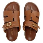 Papete Feminina Elisa Fivela Detalhe em H Sola Baixa Caramelo