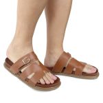 Papete Feminina Elisa Fivela Detalhe em H Sola Baixa Caramelo