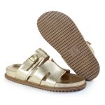 Papete Feminina Elisa Fivela Detalhe em H Sola Baixa Dourado