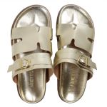 Papete Feminina Elisa Fivela Detalhe em H Sola Baixa Dourado