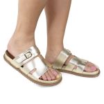 Papete Feminina Elisa Fivela Detalhe em H Sola Baixa Dourado