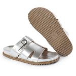 Papete Feminina Elisa Fivela Detalhe em H Sola Baixa Prata