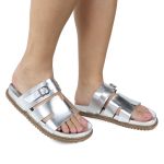 Papete Feminina Elisa Fivela Detalhe em H Sola Baixa Prata