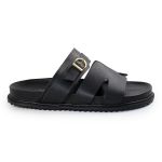 Papete Feminina Elisa Fivela Detalhe em H Sola Baixa Preto