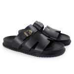 Papete Feminina Elisa Fivela Detalhe em H Sola Baixa Preto