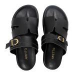 Papete Feminina Elisa Fivela Detalhe em H Sola Baixa Preto