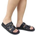 Papete Feminina Elisa Fivela Detalhe em H Sola Baixa Preto