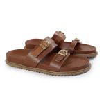 Sandália Papete Feminina Giovana Duas Tiras Sola Baixa Caramelo