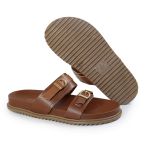 Sandália Papete Feminina Giovana Duas Tiras Sola Baixa Caramelo