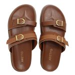 Sandália Papete Feminina Giovana Duas Tiras Sola Baixa Caramelo