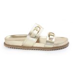 Sandália Papete Feminina Giovana Duas Tiras Sola Baixa Dourado