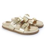 Sandália Papete Feminina Giovana Duas Tiras Sola Baixa Dourado