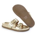 Sandália Papete Feminina Giovana Duas Tiras Sola Baixa Dourado