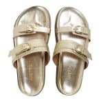 Sandália Papete Feminina Giovana Duas Tiras Sola Baixa Dourado