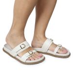 Sandália Papete Feminina Giovana Duas Tiras Sola Baixa Off-White