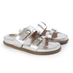 Sandália Papete Feminina Giovana Duas Tiras Sola Baixa Prata