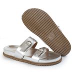 Sandália Papete Feminina Giovana Duas Tiras Sola Baixa Prata