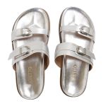 Sandália Papete Feminina Giovana Duas Tiras Sola Baixa Prata