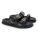 Sandália Papete Feminina Giovana Duas Tiras Sola Baixa Preto