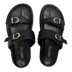 Sandália Papete Feminina Giovana Duas Tiras Sola Baixa Preto