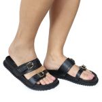 Sandália Papete Feminina Giovana Duas Tiras Sola Baixa Preto